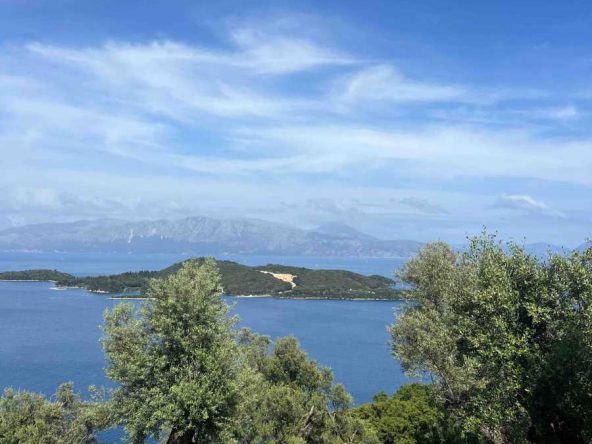 Panoramic sea view from Geni Scorpios View Land, showcasing the breathtaking vista of Scorpios Island.