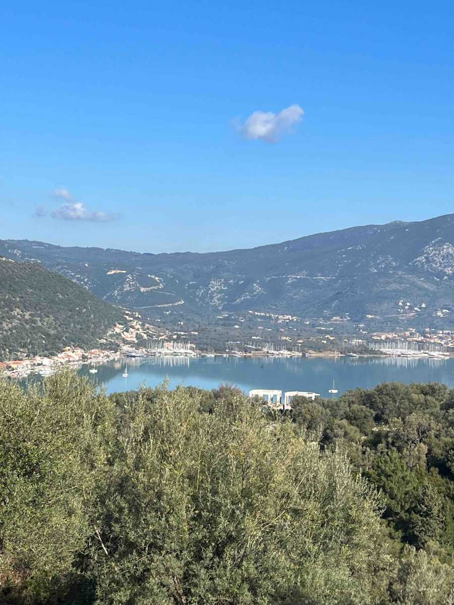 Scenic view of Vlicho Bay from the Geni Vlicho View Plots Lefkada, showcasing the expansive and picturesque landscape.