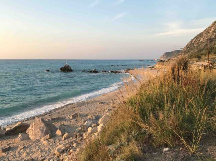 Stunning seafront view from the Kalamitsi Beachfront Plot Lefkada, highlighting its prime beachfront location.