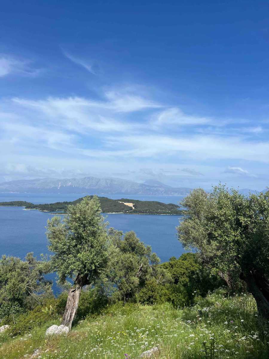 Panoramic sea view from Geni Scorpios View Land, showcasing the breathtaking vista of Scorpios Island.