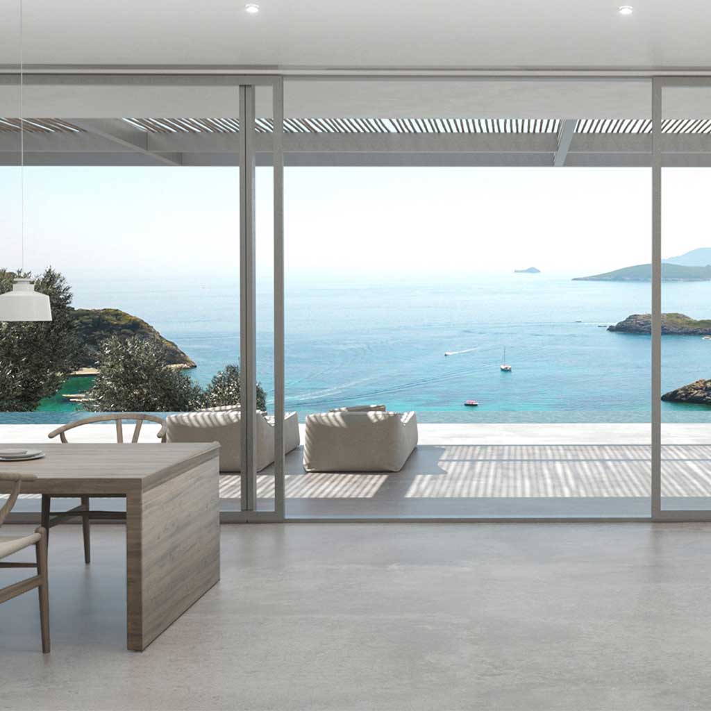 Spacious living room with a stunning sea view, featured in our Lefkada Real Estate Listings