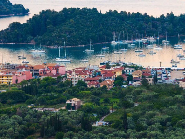 Panoramic view from the hilltop showing Land for Sale in Nydri