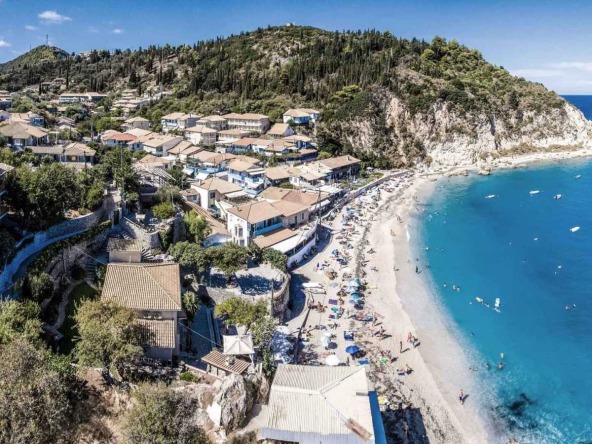 Aerial view of Agios Nikitas, featured in Real Estate for Sale Lefkada